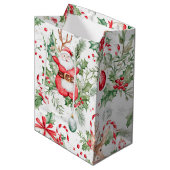 Santa Deer Baubles Holly Christmas Medium Cadeauzakje (Voorkant Gekanteld)
