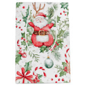 Santa Deer Baubles Holly Christmas Medium Cadeauzakje (Voorkant)