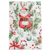 Santa Deer Baubles Holly Christmas Medium Cadeauzakje (Achterkant)