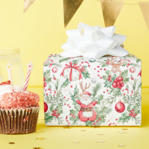 Santa Deer Baubles Holly Christmas Wrapping Paper Cadeaupapier