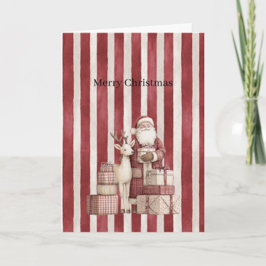 Santa Deer Gifts Red Cream Stripes Christmas    Kaart (Voorkant)