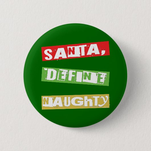 SANTA, DEFINE NAUGHTY RONDE BUTTON 5,7 CM (Voorkant)