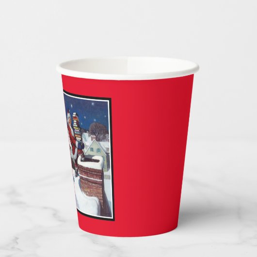 Santa Delivering Books at Christmas, Paper Cups Papieren Bekers (Links)