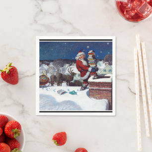 Santa Delivering Books at Kerstmis, Napkins Servet