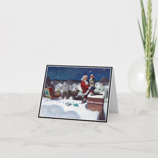 Santa Delivering Books Holiday Card Bedankkaart (Voorkant)
