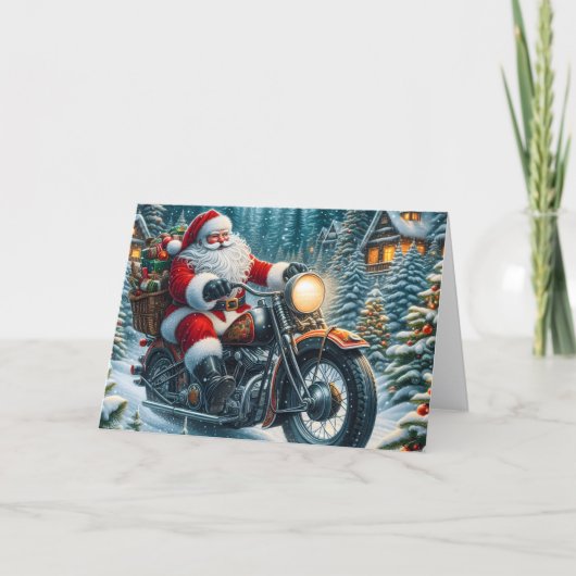 Santa Delivering Packages on Motorcycle Feestdagen Kaart (Voorkant)