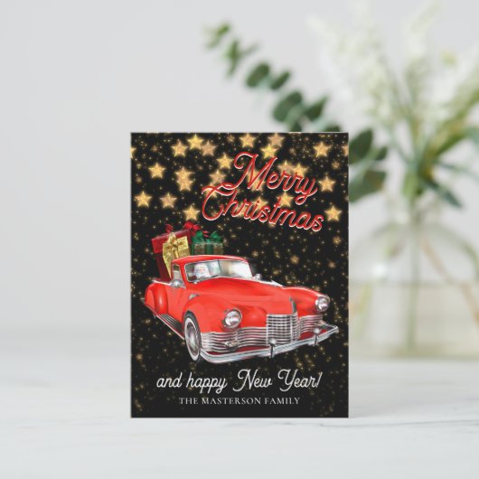  Santa Delivery Auto Kerstmis Groeten Briefkaart (Staand voorkant)