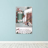 Santa die van achter het scherm kijkt canvas afdruk (Insitu (Houten vloer))