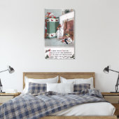 Santa die van achter het scherm kijkt canvas afdruk (Insitu (Slaapkamer))