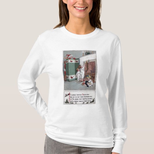 Santa die van achter het scherm kijkt t-shirt (Voorkant)
