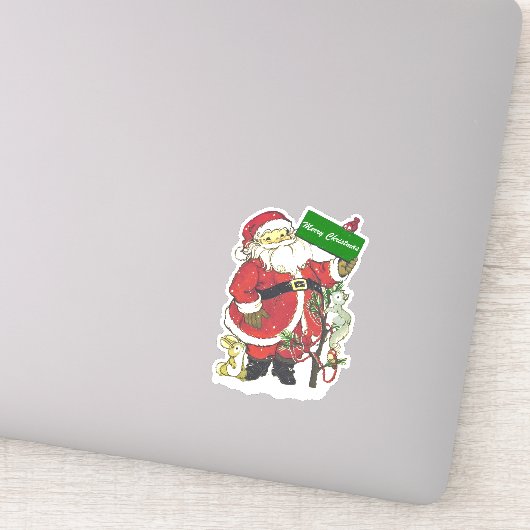 Santa Dieren Kleine Boom Sneeuw Vrolijk Kerstfeest Sticker (Detail)
