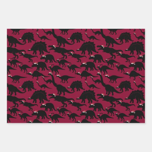 Santa Dinos Fun grillige rode & roze dinosaurus Xm Inpakpapier Vel (Voorkant 3)