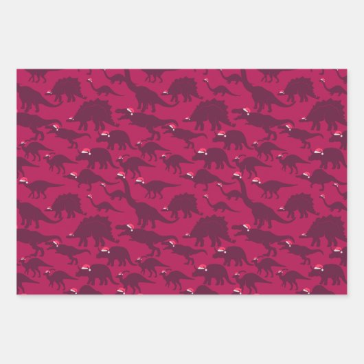 Santa Dinos Fun grillige rode & roze dinosaurus Xm Inpakpapier Vel (Voorkant 2)