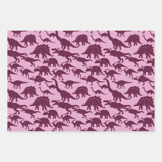 Santa Dinos Fun grillige rode & roze dinosaurus Xm Inpakpapier Vel (Voorkant)