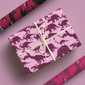 Santa Dinos Fun grillige rode & roze dinosaurus Xm Inpakpapier Vel