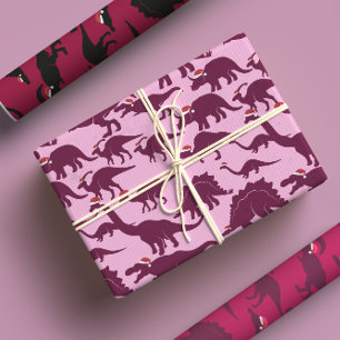 Santa Dinos Fun grillige rode & roze dinosaurus Xm Inpakpapier Vel