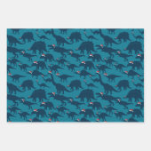 Santa Dino's! Leuke & grillige Blue Dinosaur Xmas Inpakpapier Vel (Voorkant 3)