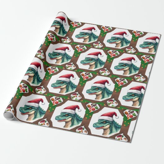 Santa Dinosaur Cadeaupapier (Uitgerold)