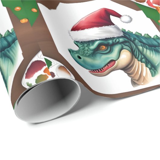 Santa Dinosaur Cadeaupapier (Rol Hoek)