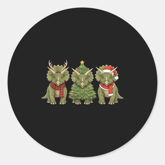 Santa Dinosaur Christmas Tree Triceratops Lover Xm Ronde Sticker (Voorkant)