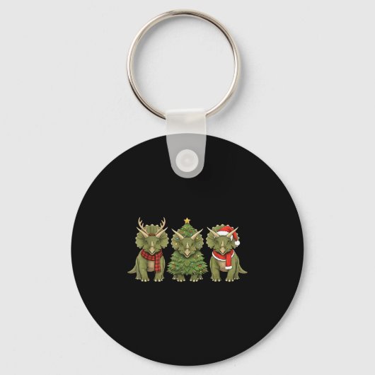 Santa Dinosaur Christmas Tree Triceratops Lover Xm Sleutelhanger (Voorkant)