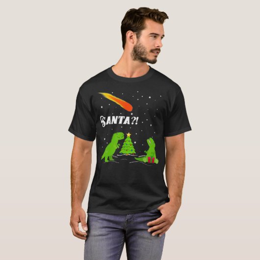 SANTA Dinosaur Extinction Asteroid Kerstmis T-shirt (Voorkant volledig)