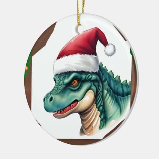 Santa Dinosaur Keramisch Ornament (Links)