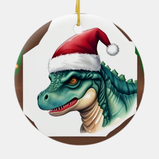 Santa Dinosaur Keramisch Ornament (Achterkant)