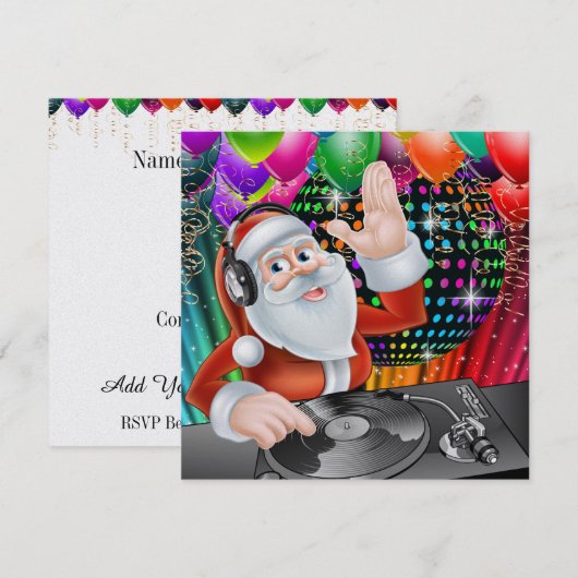 Santa DJ Disco Kerstmis / Nieuwjaar Uitnodiging (Voorkant / Achterkant)
