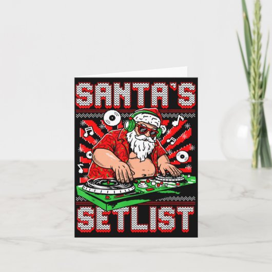Santa Dj Musician Santa’s Setlist House Music Ugly Kaart (Voorkant)