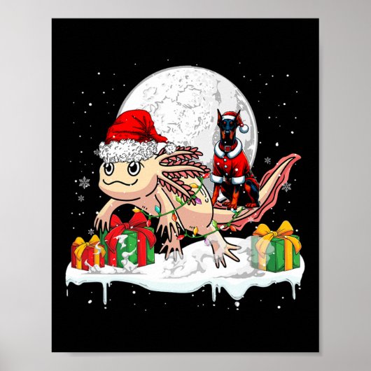 Santa Dobermann Riding Axolotl Christmas Owner Kin Poster (Voorkant)