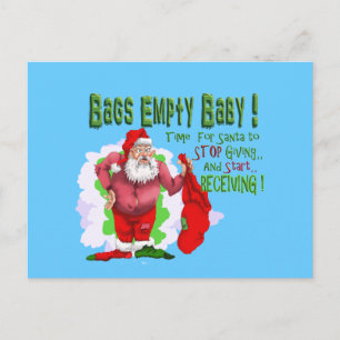 santa doet lege grappige Kerstmiscartoon in zakken Feestdagenkaart