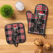 Santa Dog Black Labrador Holiday Plaid Christmas Ovenwant & Pannenlap Set (Top down)