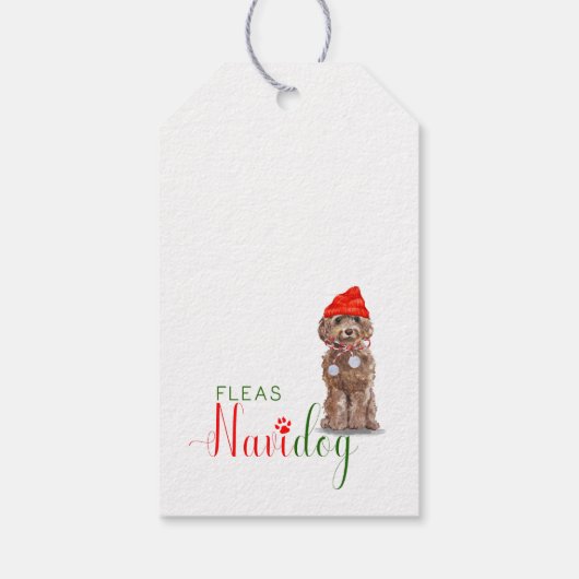 Santa Dog Brown Cockapoo Kerstmis Cadeaulabel (Achterkant)