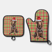 Santa Dog Chocolate Lab Holiday Plaid Christmas Ovenwant & Pannenlap Set (Voorkant)