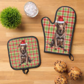 Santa Dog Chocolate Lab Holiday Plaid Christmas Ovenwant & Pannenlap Set (Top down)