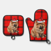 Santa Dog Chow Chow Holiday Plaid Christmas Ovenwant & Pannenlap Set (Voorkant)