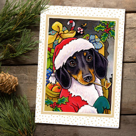 Santa Dog Dachshund Custom Christmas Kaart
