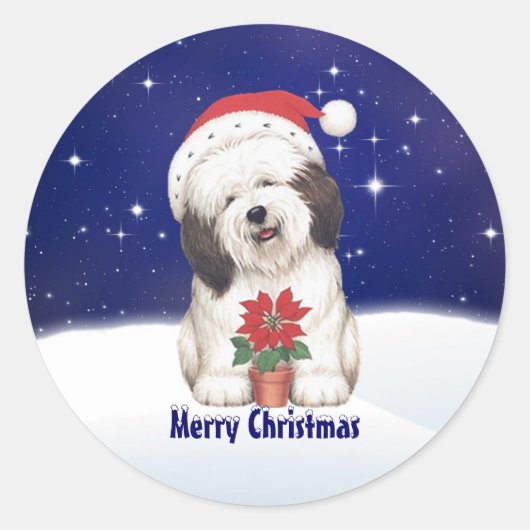 Santa Dog en Poinsettia Kerst sticker (Voorkant)