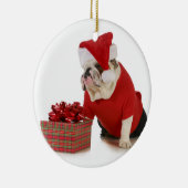 Santa Dog - Engelstalige bullehond gekleed als ker Metalen Ornament (Rechts)