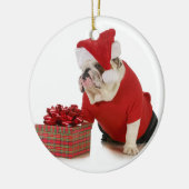 Santa Dog - Engelstalige bullehond gekleed als ker Metalen Ornament (Links)