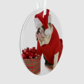 Santa Dog - Engelstalige bullehond gekleed als ker Ornament (voorkant)