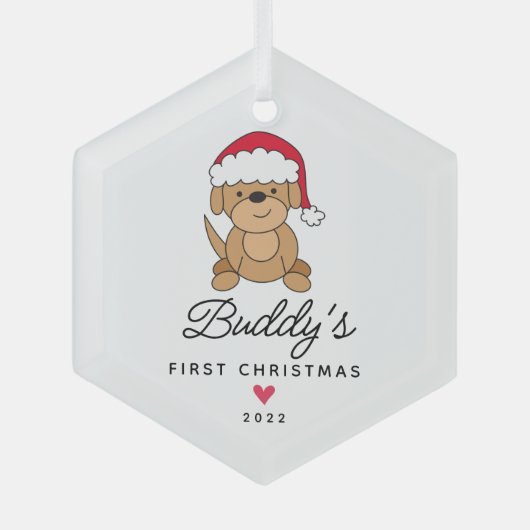 Santa Dog First kerstpas Glas Ornament (Voorkant)