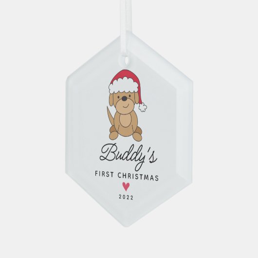 Santa Dog First kerstpas Glas Ornament (Voorkant links)