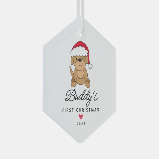 Santa Dog First kerstpas Glas Ornament (Voorkant Rechts)