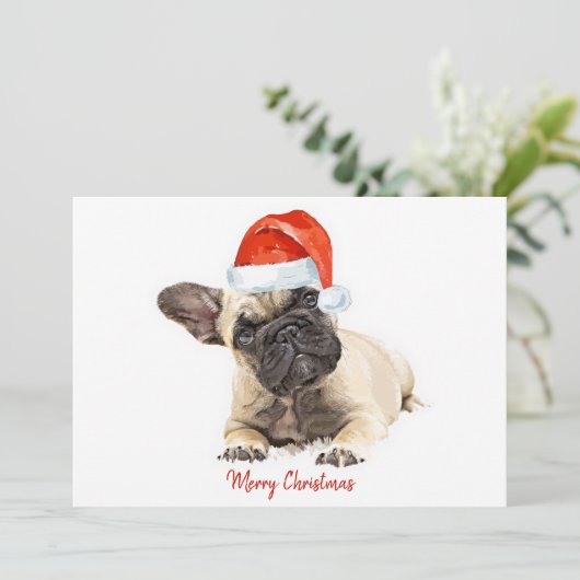 Santa Dog Franse Bulldog Kerst Schattigee Puppy Do Kaart (Staand voorkant)