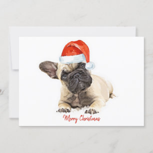 Santa Dog French Bulldog Cute Puppy Kersthond Feestdagenkaart