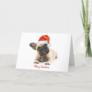 Santa Dog French Bulldog Kerstmis Cute Dog Puppy Feestdagen Kaart