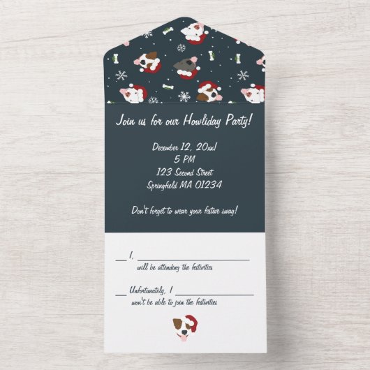 Santa Dog - Happy Holidays alles in één uitnodigin All In One Uitnodiging (Binnen)