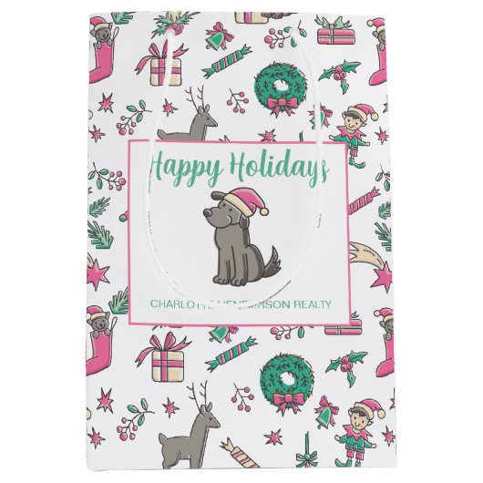 Santa Dog Kerstbedrijf Medium Cadeauzakje (Voorkant)